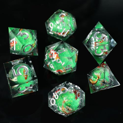 Liquid Core DND Würfel Set 7pcs,Treibsand Polyeder Kunstharz Würfel mit Scharfen Kanten für Dungeons und Dragons,RPG D20 D12 D10 D8 D6 D4 Würfel, Koi Fisch Ozean Thematisch D&D Rollenspiel Würfel Liquid Core DND Würfel Set 7pcs,Treibsand Polyeder Kunstharz Würfel mit Scharfen Kanten für Dungeons und Dragons,RPG D20 D12 D10 D8 D6 D4 Würfel, Koi Fisch Ozean Thematisch D&D Rollenspiel Würfel von Elifel