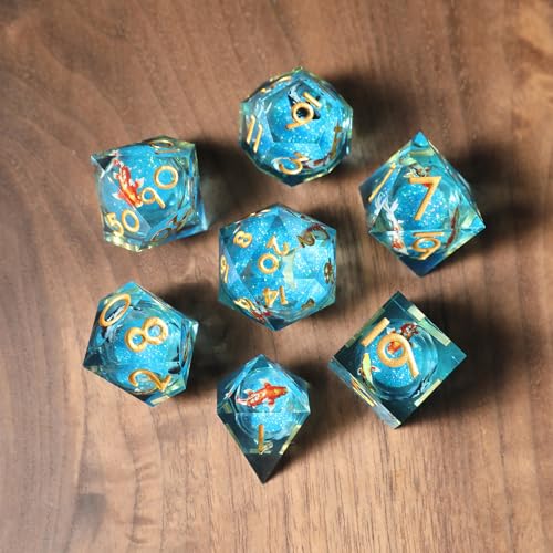 Liquid Core DND Würfel Set 7pcs,Treibsand Polyeder Kunstharz Würfel mit Scharfen Kanten für Dungeons und Dragons,RPG D20 D12 D10 D8 D6 D4 Würfel, Koi Fisch Ozean Thematisch D&D Rollenspiel Würfel Liquid Core DND Würfel Set 7pcs,Treibsand Polyeder Kunstharz Würfel mit Scharfen Kanten für Dungeons und Dragons,RPG D20 D12 D10 D8 D6 D4 Würfel, Koi Fisch Ozean Thematisch D&D Rollenspiel Würfel von Elifel