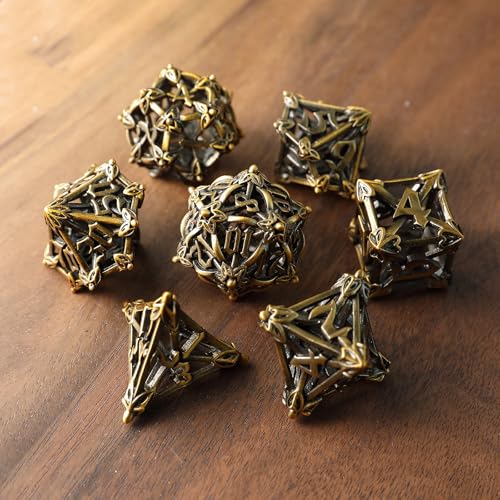 Metall DND Würfel Set 7 Blume DND Würfel Hohl Polyeder Roségold Würfel D20 D12 D10 D% D8 D6 D4 für Dungeons & Dragons RPG Brettspiele Tischspiele RPG MTG Spiele von Elifel
