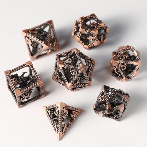 Metall DND Würfel Set 7 Hohler 3D Drache DND Würfel Hohl Polyeder Würfel D20 D12 D10 D% D8 D6 D4 für Dungeons & Dragons RPG Brettspiele Tischspiele RPG MTG Spiele von Elifel
