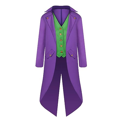Elinrat Joker-Kostüm für Herren - Herren Steampunk Vintage Jacke, Piratenjacke Herren, Steampunk Mantel, Gothic-Steampunk-Stil für Jungen im Alter von 6–14 Jahren, für Halloween von Elinrat