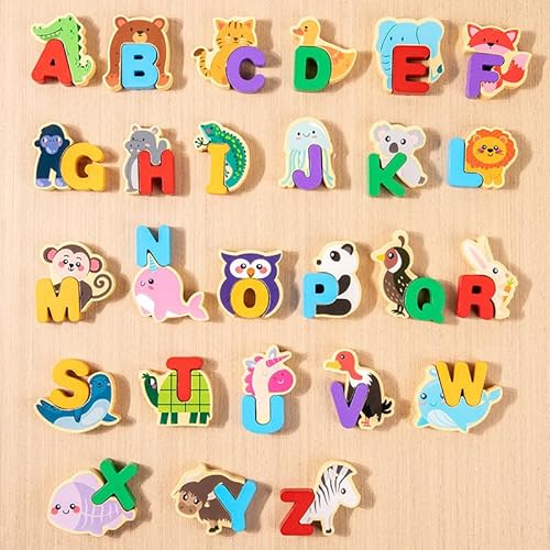 Buchstaben-Puzzle, Holztier-Puzzle, Feine Motorische Fähigkeiten-Generator, Bildungs-Lernspielzeug, 26-Stück-Farbset Buchstaben-Puzzle, Holztier-Puzzle, Feine Motorische Fähigkeiten-Generator, Bildungs-Lernspielzeug, 26-Stück-Farbset von EliphonTowne