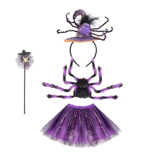 EliphonTowne Spinnenkostüm Für Kinder - Halloween Kostüm Spinne Kinder Mit Tüllrock Und Haarreifen, Halloween Kostüm Mädchen Spinne Für Karneval Und Rollenspiele, Spinnenkostüm Mit Spinnenrucksack von EliphonTowne