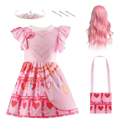 EliphonTowne Rotes Prinzessinnen-Kostüm-Set für Mädchen, rotes Kleid mit rosa Perücke und Krone, Halloween-Verkleidung, Prinzessinnen-Halloween-Kostüme, Kinder-Outfit, Karneval, Cosplay, Outfit-120, 3 EliphonTowne Rotes Prinzessinnen-Kostüm-Set für Mädchen, rotes Kleid mit rosa Perücke und Krone, Halloween-Verkleidung, Prinzessinnen-Halloween-Kostüme, Kinder-Outfit, Karneval, Cosplay, Outfit-120, 3 von EliphonTowne