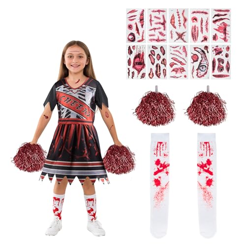 EliphonTowne Halloween Kostüm Cheerleader Kinder - Kostüm Mädchen Cheerleader Horror Braut, Halloween Zombie Karneval, Kinder Damen Kids, Kostüme Vampir Kinderkostüme-130 von EliphonTowne