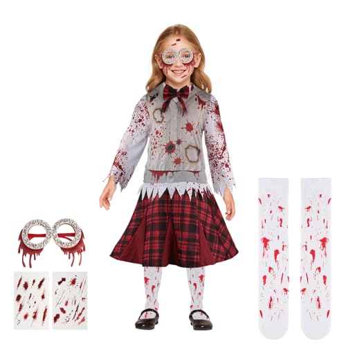 EliphonTowne Zombie-Kostüm für Schulmädchen – gruselige gruselige Halloween-Kostüme für Mädchen, Gothic-Halloween-Zombie-Kostüm, Schulmädchen, Tween-Kinder, Cheerleader-Brautpuppe, für Kinder, Mädchen von EliphonTowne