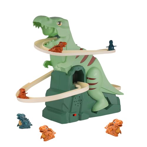 Kinder Achterbahn Spielzeug - Sound & Lichter Dinosaur-Bahn mit 3 kleinen Dinosaurier Auto, Rutschbahn mit Elektrischem Treppensteiger, Geburtstag/Kindertag Geschenk für Jungen & Mädchen 25-412-03 von EliphonTowne