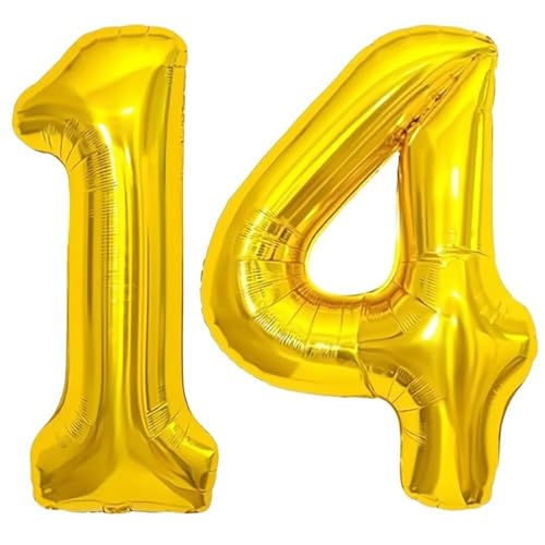 Elizakumi Gold Nummer Ballon 14/41 Luftballon Zahl 14th 41th Ballon Zahl Für Fraue Jungen Männer Mädchen, Geburtstag Helium FolienBallon Zahlenballon 14/41 Gold / 40 Zoll von Elizakumi