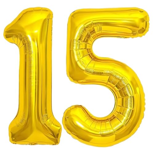 Elizakumi Gold Nummer Ballon 15/51 Luftballon Zahl 15th 51th Ballon Zahl Für Fraue Jungen Männer Mädchen, Geburtstag Helium FolienBallon Zahlenballon 15/51 Gold / 40 Zoll von Elizakumi