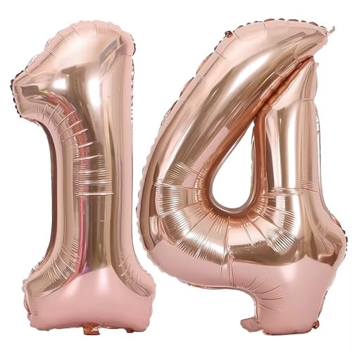Elizakumi Rosegold Nummer Ballon 14/41 Luftballon Zahl 14th 41th Ballon Zahl Für Fraue Jungen Männer Mädchen, Geburtstag Helium FolienBallon Zahlenballon 14/41 Rosegold / 40 Zoll von Elizakumi