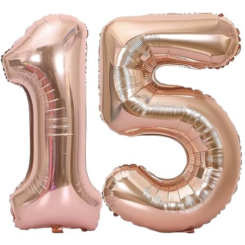 Elizakumi Rosegold Nummer Ballon 15/51 Luftballon Zahl 15th 51th Ballon Zahl Für Fraue Jungen Männer Mädchen, Geburtstag Helium FolienBallon Zahlenballon 15/51 Rosegold / 40 Zoll von Elizakumi