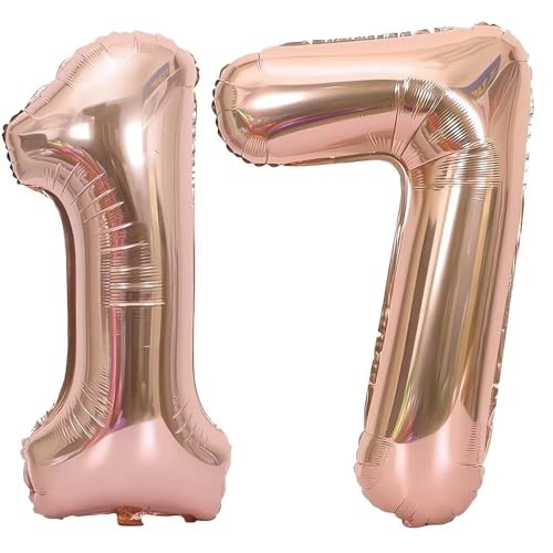 Elizakumi Rosegold Nummer Ballon 17/71 Luftballon Zahl 17th 71th Ballon Zahl Für Fraue Jungen Männer Mädchen, Geburtstag Helium FolienBallon Zahlenballon 17/71 Rosegold / 40 Zoll von Elizakumi