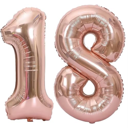 Elizakumi Rosegold Nummer Ballon 18/81 Luftballon Zahl 18th 81th Ballon Zahl Für Fraue Jungen Männer Mädchen, Geburtstag Helium FolienBallon Zahlenballon 18/81 Rosegold / 40 Zoll von Elizakumi