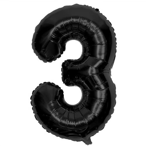 Elizakumi Schwarz Nummer 3 Luftballon Zahl 3th Ballon Zahl Für Fraue Jungen Männer Mädchen, Geburtstag Helium FolienBallon Zahlenballon 3 Schwarz / 40 Zoll von Elizakumi