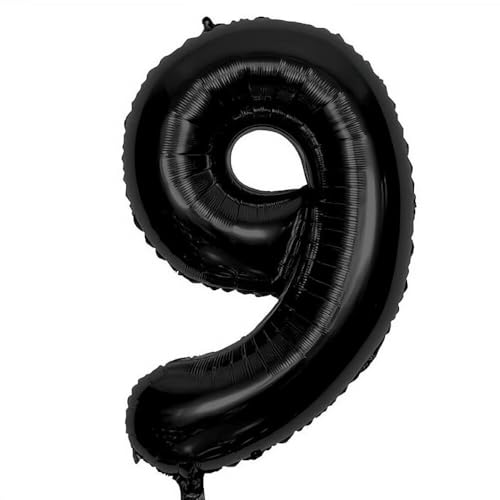 Elizakumi Schwarz Nummer 9 Luftballon Zahl 9th Ballon Zahl Für Fraue Jungen Männer Mädchen, Geburtstag Helium FolienBallon Zahlenballon 9 Schwarz / 40 Zoll von Elizakumi