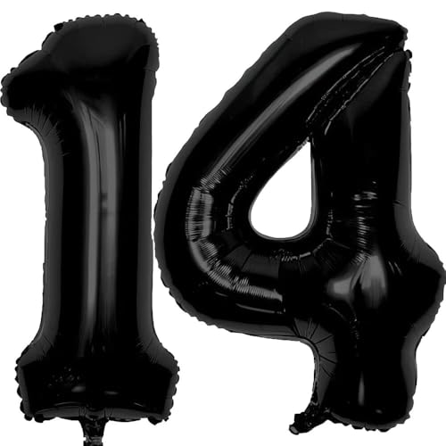 Elizakumi Schwarz Nummer Ballon 14/41 Luftballon Zahl 14th 41th Ballon Zahl Für Fraue Jungen Männer Mädchen, Geburtstag Helium FolienBallon Zahlenballon 14/41 Schwarz / 40 Zoll von Elizakumi