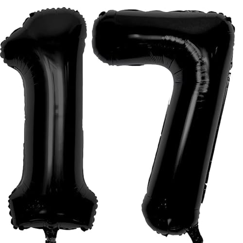 Elizakumi Schwarz Nummer Ballon 17/71 Luftballon Zahl 17th 71th Ballon Zahl Für Fraue Jungen Männer Mädchen, Geburtstag Helium FolienBallon Zahlenballon 17/71 Schwarz / 40 Zoll von Elizakumi