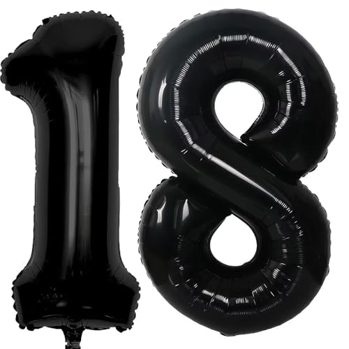 Elizakumi Schwarz Nummer Ballon 18/81 Luftballon Zahl 18th 81th Ballon Zahl Für Fraue Jungen Männer Mädchen, Geburtstag Helium FolienBallon Zahlenballon 18/81 Schwarz / 40 Zoll von Elizakumi