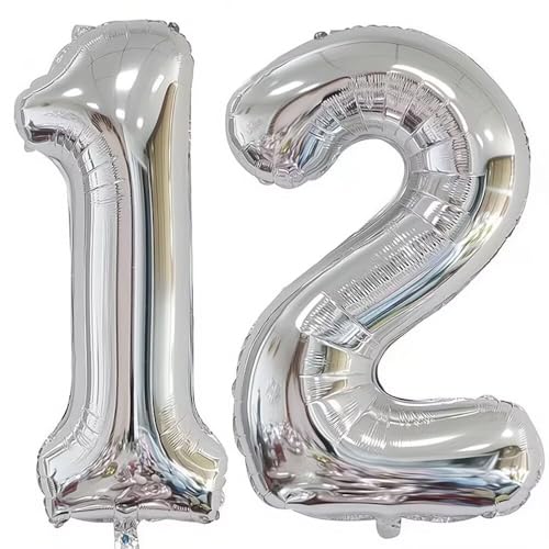Elizakumi Silber Nummer 12 21Luftballon Zahl 12th 21th Ballon Zahl Für Fraue Jungen Männer Mädchen, Geburtstag Helium FolienBallon Zahlenballon 12 21 Silber / 40 Zoll von Elizakumi