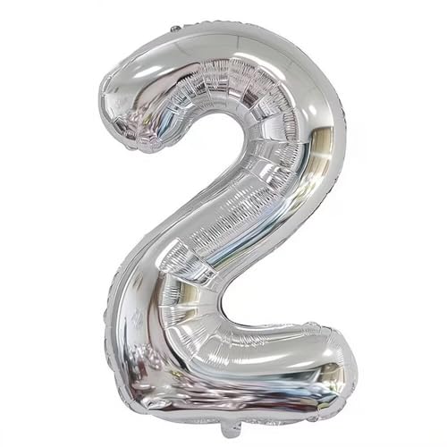 Elizakumi Silber Nummer 2 Luftballon Zahl 2th Ballon Zahl Für Männer Mädchen, Geburtstag Helium Folienballon Zahlenballon 2 Silber / 40 Zoll von Elizakumi