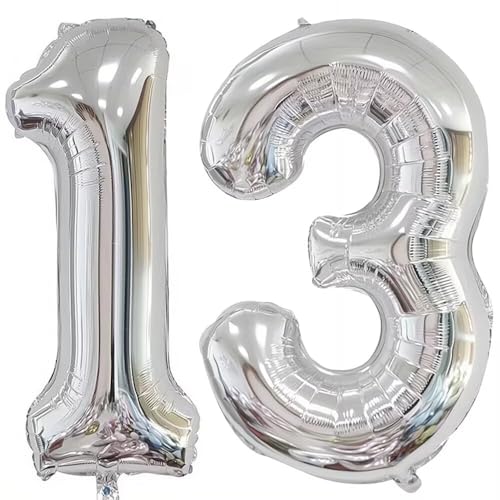 Elizakumi Silber Nummer Ballon 13/31 Luftballon Zahl 13th 31th Ballon Zahl Für Fraue Jungen Männer Mädchen, Geburtstag Helium FolienBallon Zahlenballon 13/31 Silber / 40 Zoll von Elizakumi
