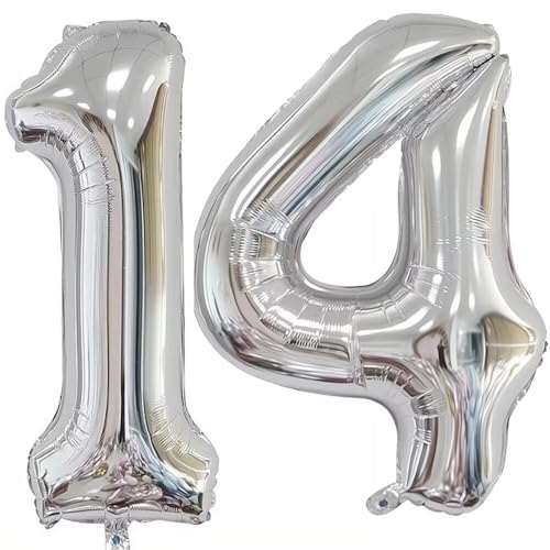 Elizakumi Silber Nummer Ballon 14/41 Luftballon Zahl 14th 41th Ballon Zahl Für Fraue Jungen Männer Mädchen, Geburtstag Helium FolienBallon Zahlenballon 14/41 Silber / 40 Zoll von Elizakumi