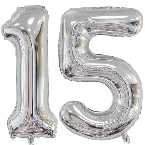Elizakumi Silber Nummer Ballon 15/51 Luftballon Zahl 15th 51th Ballon Zahl Für Fraue Jungen Männer Mädchen, Geburtstag Helium FolienBallon Zahlenballon 15/51 Silber / 40 Zoll von Elizakumi