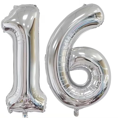 Elizakumi Silber Nummer Ballon 16/61 Luftballon Zahl 16th 61th Ballon Zahl Für Fraue Jungen Männer Mädchen, Geburtstag Helium FolienBallon Zahlenballon 16/61 Silber / 40 Zoll von Elizakumi