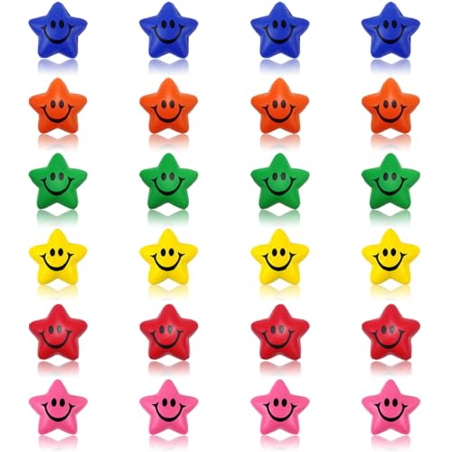 24er-Pack sternförmige Stressbälle, sternförmige Stressbälle aus Schaumstoff, Lächeln-Stressbälle, sternförmige Lächeln-Stressbälle, Spielzeug zum Stressabbau, Entlüftungsspiel 24er-Pack sternförmige Stressbälle, sternförmige Stressbälle aus Schaumstoff, Lächeln-Stressbälle, sternförmige Lächeln-Stressbälle, Spielzeug zum Stressabbau, Entlüftungsspiel von Elkuaie