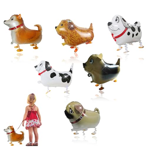 6 Stück Walking Animal Folienballon Set, Welpe Folienballons, Walking Puppy Ballons, Geburtstag Party Dekoration Geschenk Spielzeug von Elkuaie