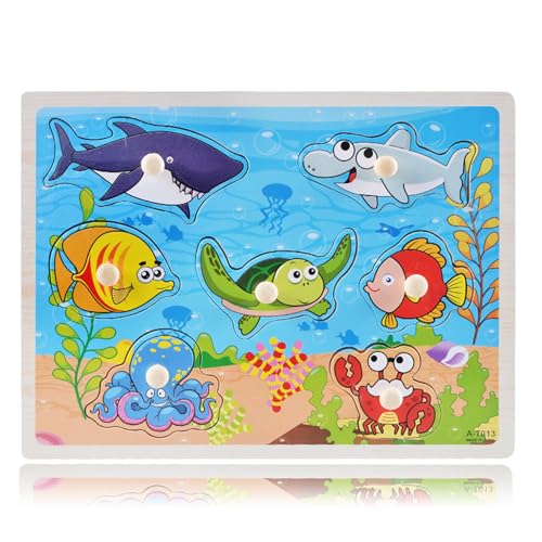 Holzpuzzle für Kinder, Kreativpuzzle, Handgriff-Puzzlespielzeug, Kinderspielzeug, Spielzeug für die frühe Kindheit, Fischpuzzle aus Holz, Puzzle mit Griff, lustiges Puzzlespielzeug von Elkuaie