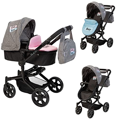 ELLA & PIET® Puppenwagen MOOVE4 mit Wickeltasche 2in1 Girl und Boy (Schwarz-Grau) von Ella & Piet