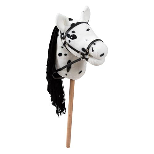 Ella & Piet® Hobby Horse Pferd Muffin mit Trense und Aufbewahrungsbeutel Steckenpferd Springpferd Spielpferd weicher Plüsch Größe wie A4 (Weiß-Schwarz) von Ella & Piet