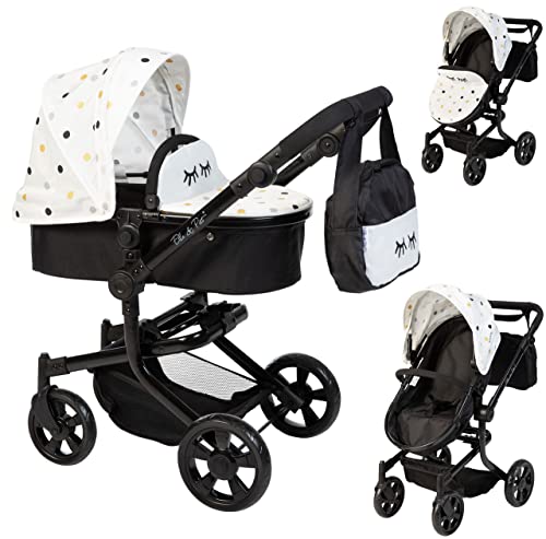 Ella & Piet® Puppenwagen MOOVE4 mit Wickeltasche 2in1 (Schwarz-Weiß-Gold) von Ella & Piet