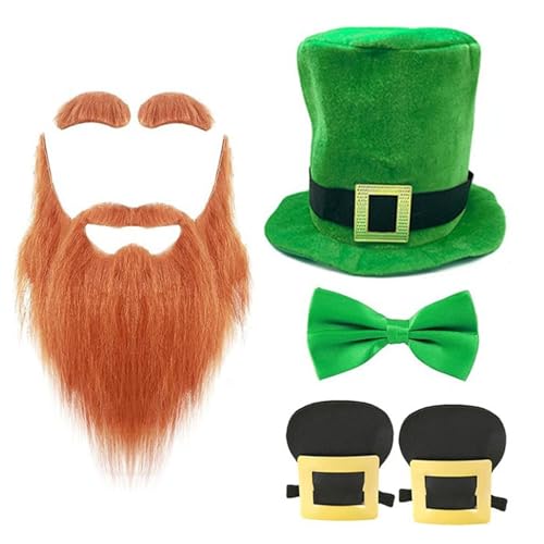 Elnwnnkc Bart- und Zylinder-Fliege, Kostüm-Set für StPatrick Day, Feiertagsrequisiten, irischer Nationalfeiertag, Festival, Zubehör Elnwnnkc Bart- und Zylinder-Fliege, Kostüm-Set für StPatrick Day, Feiertagsrequisiten, irischer Nationalfeiertag, Festival, Zubehör von Elnwnnkc