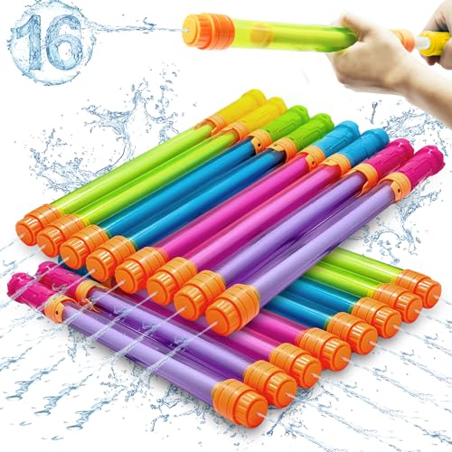 Elovien Wasserpistole für Kinder, 16 Stück Pool Super Water Soaker Blaster, 10,7 m Reichweite Spritzpistolen Bulk, Wasserkanone Wasserspritzer Shooter für Sommer Outdoor Spiel Pool Strand Party von Elovien