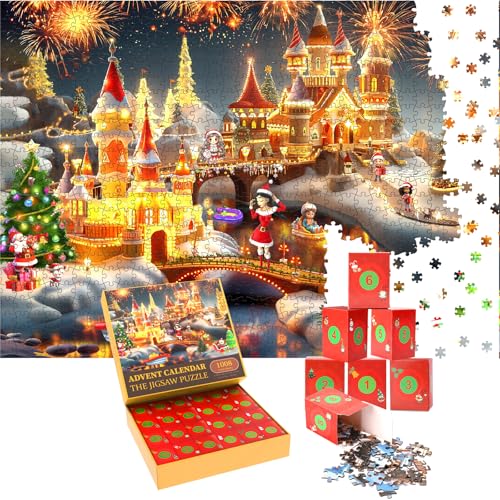 Puzzle 1000 Teile Weihnachten - Blühendes Schloss,Puzzle Adventskalender 2024 für Erwachsene,70 x 50 cm Weihnachtsdeko,Jigsaw Puzzles Pädagogisch Wertvoll Weihnachts Geschenk für Kinder von Elrhf