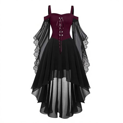 Elsa Keith Damen Mittelalter Gothic Kleider Vintage Kostüm mit Trompetenärmel Schmetterlingsärmeln Traditionelles Irisches Renaissance Kleid für Halloween Karneval Cosplay Festliche Parties von Elsa Keith