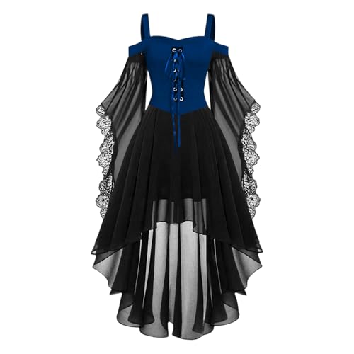Elsa Keith Damen Mittelalter Gothic Kleider Vintage Kostüm mit Trompetenärmel Schmetterlingsärmeln Traditionelles Irisches Renaissance Kleid für Halloween Karneval Cosplay Festliche Parties von Elsa Keith