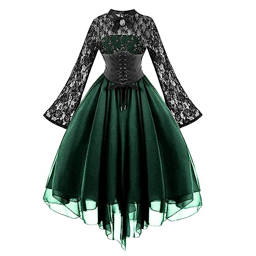 Halloween Kostüm Damen Gothic Kleid Vampir Cosplay Kostüm Steampunk Samtkleid Langarm Spitze Partykleid Y2K A Linie Minikleid Fairy Grunge Halloween Kostüm Gotisch Oberteile von Elsa Keith
