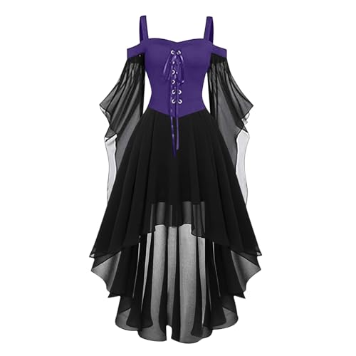 Halloween Kostüm Damen Gothic Vintage Kleid Mittelalter Gebundene Taille Hexenkostüm Vampir Renaissance Trompetenärmel Kleider Elegante Partykleid Luftige Freizeitkleid Einfarbig Wickelkleid von Elsa Keith