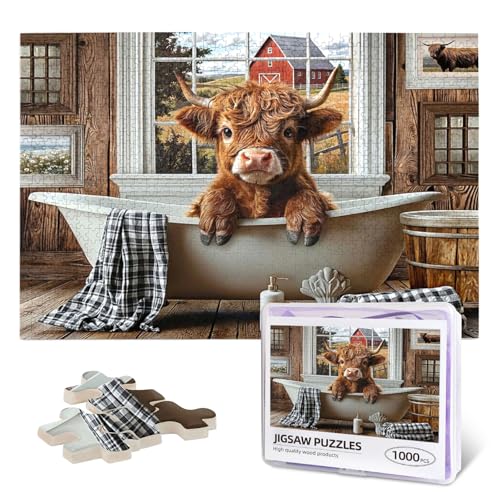 Highland Kuh-Puzzle, 1000 Teile, lustiges Kuh-Badezimmerpuzzle für Erwachsene, Tier-Holzpuzzle für Familienspiele, motivierendes Lernspielzeug Highland Kuh-Puzzle, 1000 Teile, lustiges Kuh-Badezimmerpuzzle für Erwachsene, Tier-Holzpuzzle für Familienspiele, motivierendes Lernspielzeug von EluteFpme