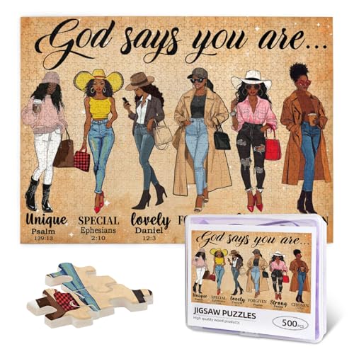 Schwarze Puzzles für Frauen, 500 Teile, Afroamerikanisches Puzzle, für Erwachsene, schwarze Königin, Gott sagt du bist aus Holz, Familienspiele, Motivationsspielzeug, pädagogisches Spielzeug Schwarze Puzzles für Frauen, 500 Teile, Afroamerikanisches Puzzle, für Erwachsene, schwarze Königin, Gott sagt du bist aus Holz, Familienspiele, Motivationsspielzeug, pädagogisches Spielzeug von EluteFpme