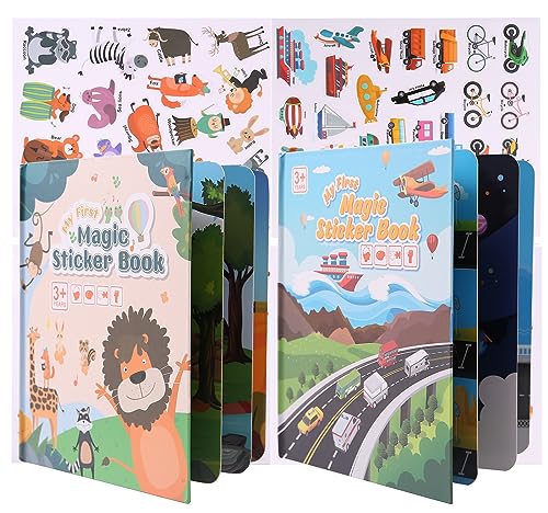 Wiederverwendbares Sticker, 2 Stickerbücher zum Thema Tiere und Verkehr, Stickerbuch für Kinder ab 3 Jahren, Jungen und Mädchen, Kleinkinder, Wiederverwendbare Sticker, Tiersticker, Fahrzeugsticker, Wiederverwendbares Sticker, 2 Stickerbücher zum Thema Tiere und Verkehr, Stickerbuch für Kinder ab 3 Jahren, Jungen und Mädchen, Kleinkinder, Wiederverwendbare Sticker, Tiersticker, Fahrzeugsticker, von Elvozvets