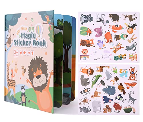 Wiederverwendbares Tier-Stickerbuch für Kinder im Alter von 3-6 Jahren, Jungen und Mädchen, Kleinkinder, Wiederverwendbare Sticker 3D, Weiche Aufkleber, pädagogische Lerngeschenke für Kinder von Elvozvets