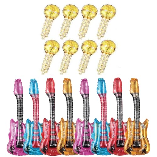 16 Stück Aufblasbare Gitarre Aufblasbares Mikrofon,Aufblasbares Musikinstrument Aufblasbare Rockgitarre Rockstar Spielzeug,Aufblasbare Party Requisiten für Kinder Erwachsene Party Dekoration von Embhlitfe