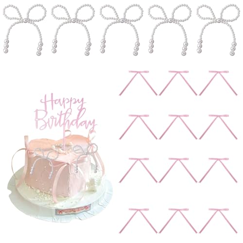 18 Stück Schleifen-Kuchendekorationen, rosa Schleife, Kuchendekoration, Perlenschleifen für Kuchenbänder, Schleife mit 1 Happy Birthday-Kuchenaufsatz, rosa Kuchendekorationen für Geburtstag, Hochzeit 18 Stück Schleifen-Kuchendekorationen, rosa Schleife, Kuchendekoration, Perlenschleifen für Kuchenbänder, Schleife mit 1 Happy Birthday-Kuchenaufsatz, rosa Kuchendekorationen für Geburtstag, Hochzeit von Embhlitfe