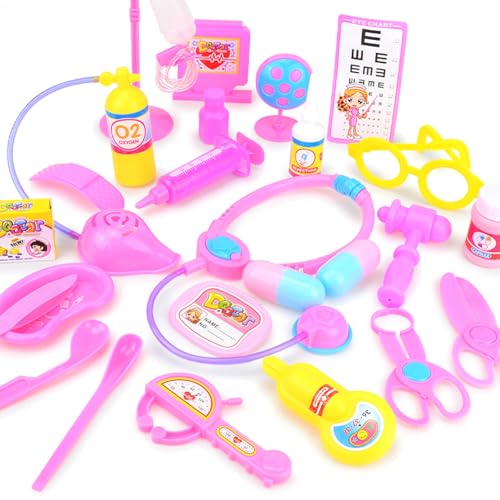 25 Pcs Arztkoffer Kinder ab 3 Jahre,Doktorkoffer Kinder Artztkoffer Dokotorset Kinder,Kinderarztkoffer Ärzte Spielen Spielzeugärzte für Kinder Jungen Mädchen Rollenspiele Geschenke (Rosa25) von Embhlitfe