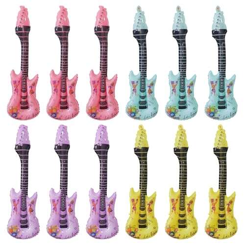 Embhlitfe 12 Stück Aufblasbare Gitarre,Aufblasbares Musikinstrument Aufblasbare Rockgitarre Rockstar Spielzeug,Aufblasbare Party Requisiten für Kinder Erwachsene Party Dekorations (105x36cm) von Embhlitfe