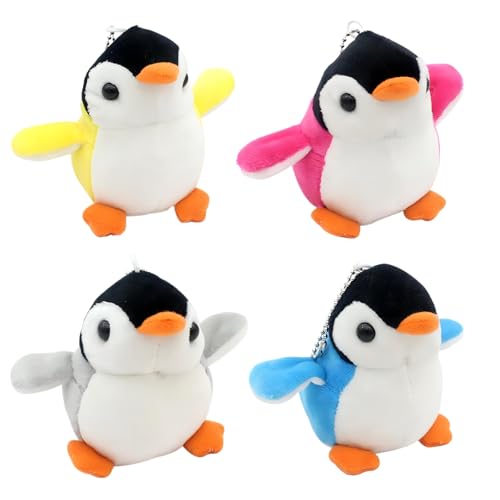 Embhlitfe 4 Stück Kleine Plüschtiere, Pinguin Spielzeug Mit Perlenkette, Kuscheltiere Anhänge, Puppen Anhänger Mini Tier für Kinder Erwachsene (10cm) von Embhlitfe